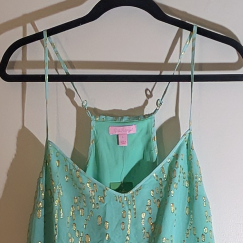 Lilly Pulitzer Mint Green and Gold Midi Dress